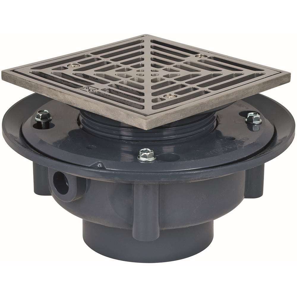 Oatey 42237 PVC Shower Drain with Snap-Tite Square Top Stainless Steel  Strainer for Tile Shower Bases, 2-Inch or 3-Inch